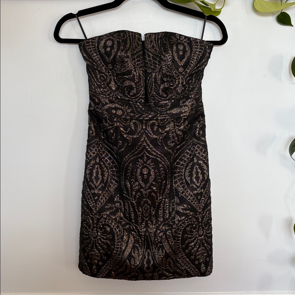 Express Black and Gold Strapless Dress